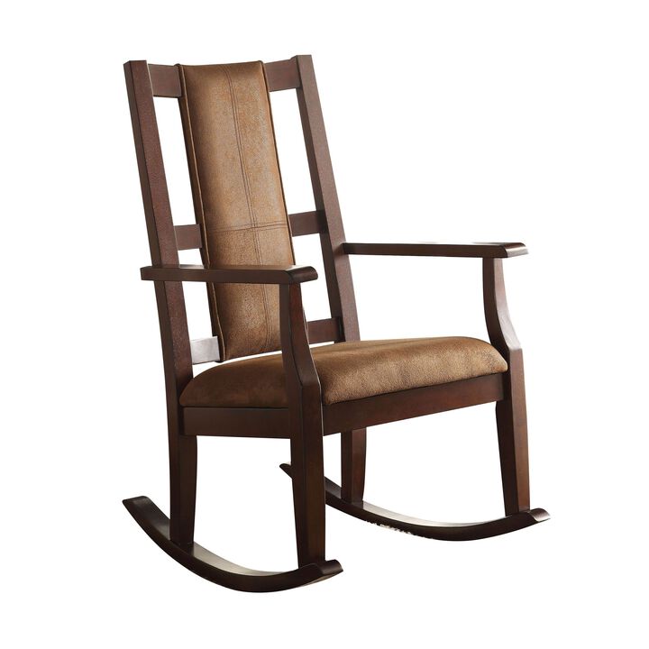 Butsea Rocking Chair in Brown Fabric & Espresso