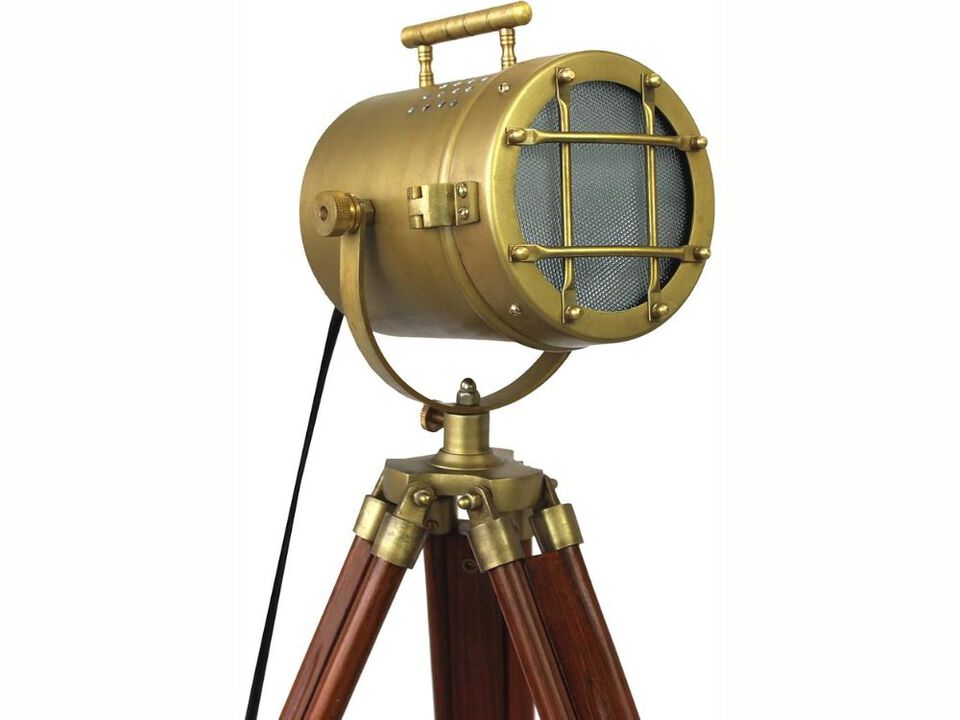 Table Lamp &ndash; Vintage Wooden Tripod LED Spotlight, Antique Searchlight Desk D&eacute;cor