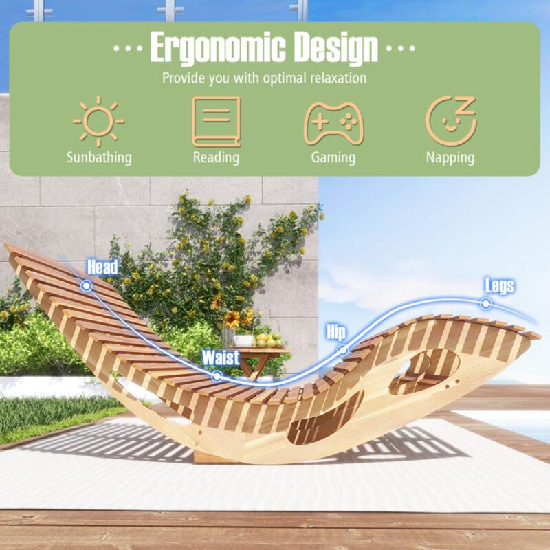 Hivvago Slatted Acacia 2-Seat Patio Dual Rocker Sunbed Wood Lounger with Ergonomic Curved Seat