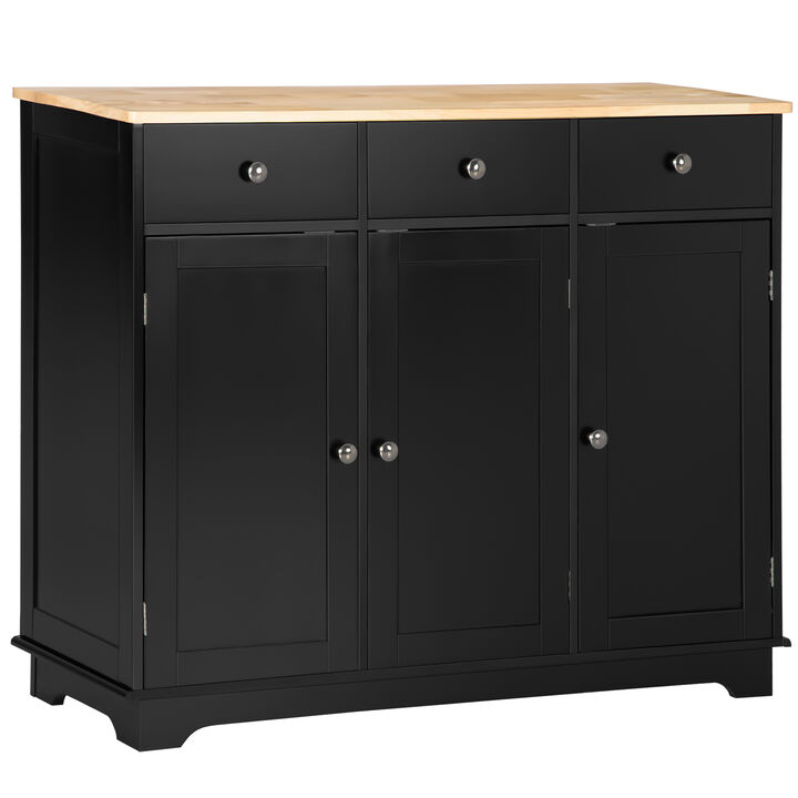 HOMCOM Sideboard Buffet Cabinet, 3-Doors Kitchen Cabinet, Coffee Bar Storage with 3 Drawers, Adjustable Shelf for Living Room and Hallway, Black