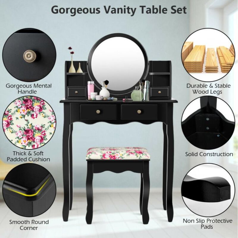 Hivvago Makeup Vanity Table Set with 360&deg; Pivoted Round Mirror