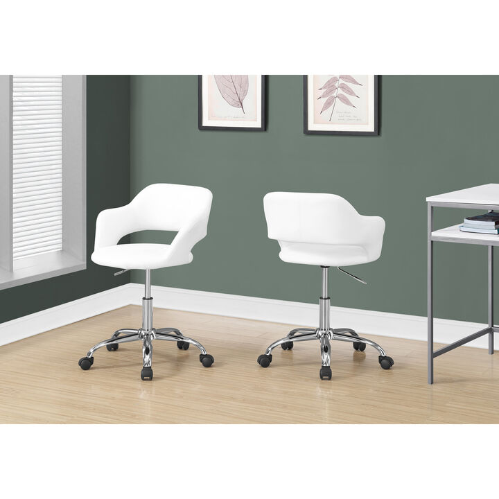 Monarch Specialties I 7299 Office Chair, Adjustable Height, Swivel, Ergonomic, Armrests, Computer Desk, Work, Metal, Pu Leather Look, White, Chrome, Contemporary, Modern