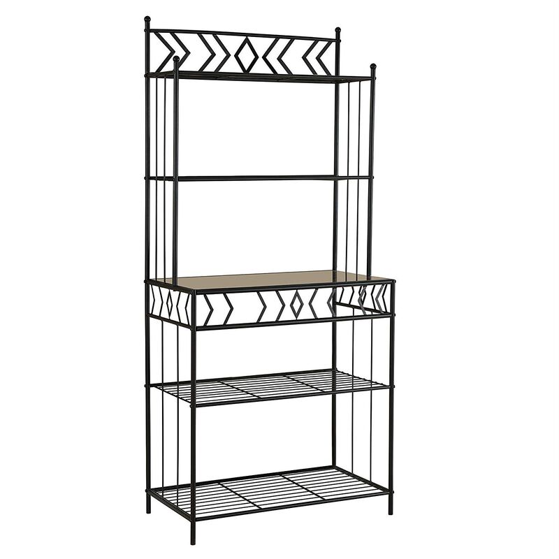 Contemporary Metal Baker’s Rack with Marble-Style Work Surface