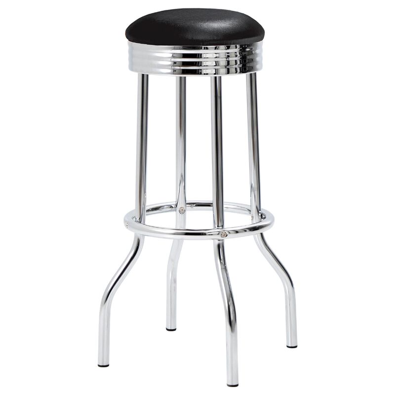 Loy 3 Piece Retro Bar Table Set, Round Black Top, 2 Stools, Chrome