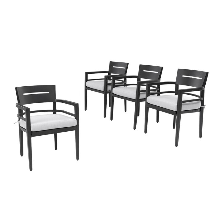 Mondawe 4 Pieces Outdoor Patio Aluminum Stationary Dining Chairs with Outdoor-grade Sunbrella Fabric Cushions and Tapered Feet,Ember Black