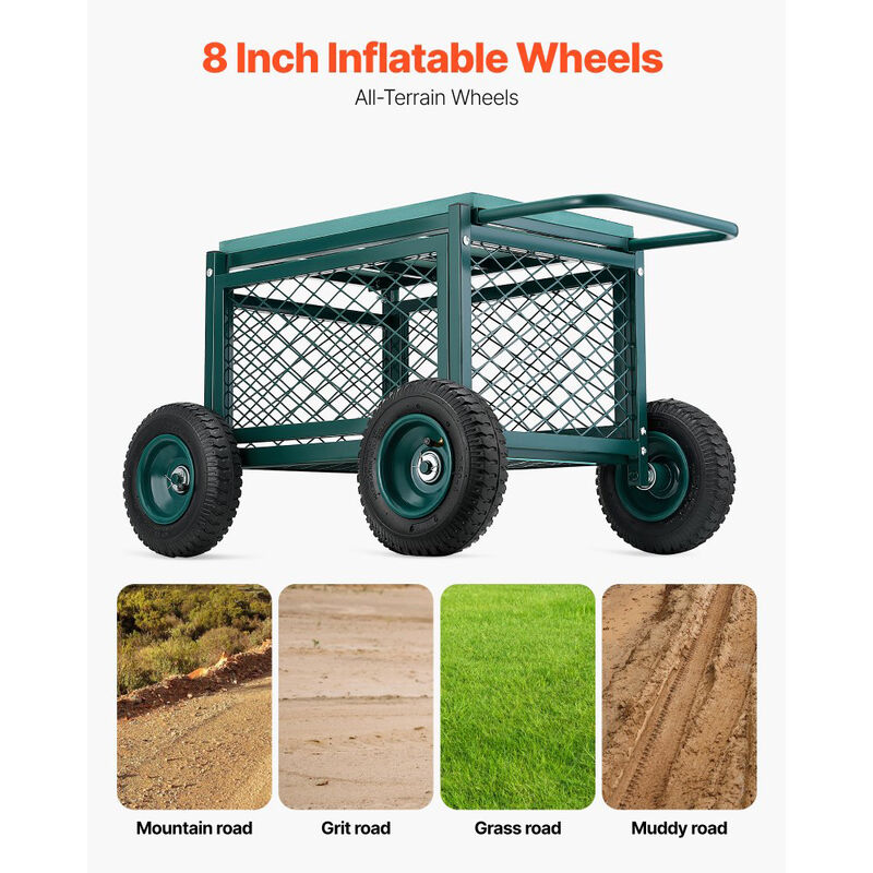 Metal Garden Work Seat with Wheels, Rolling Outdoor Cart for Lawn and Patio image number 3
