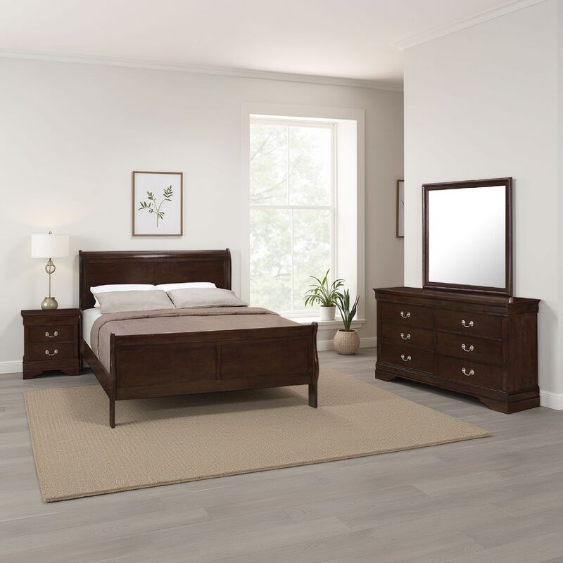 Nim 4pc Queen Sleigh Bedroom Set, Nickel  Handles, Dark Brown