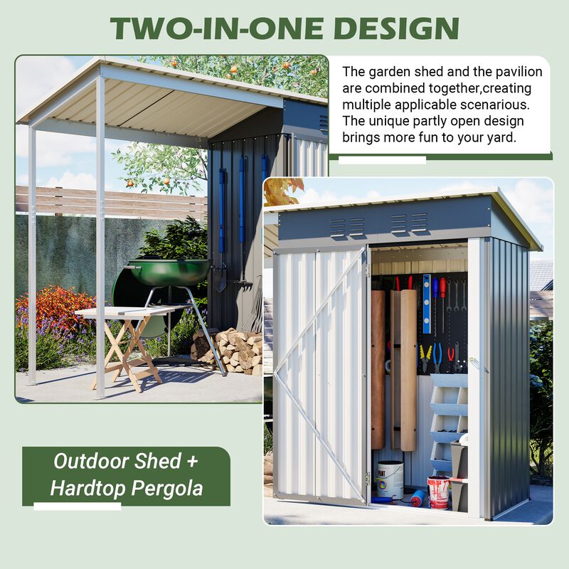 5x3 FT Galvanized Steel Shed & Gazebo Combo, 2-in-1 Outdoor Storage Shelter image number 7
