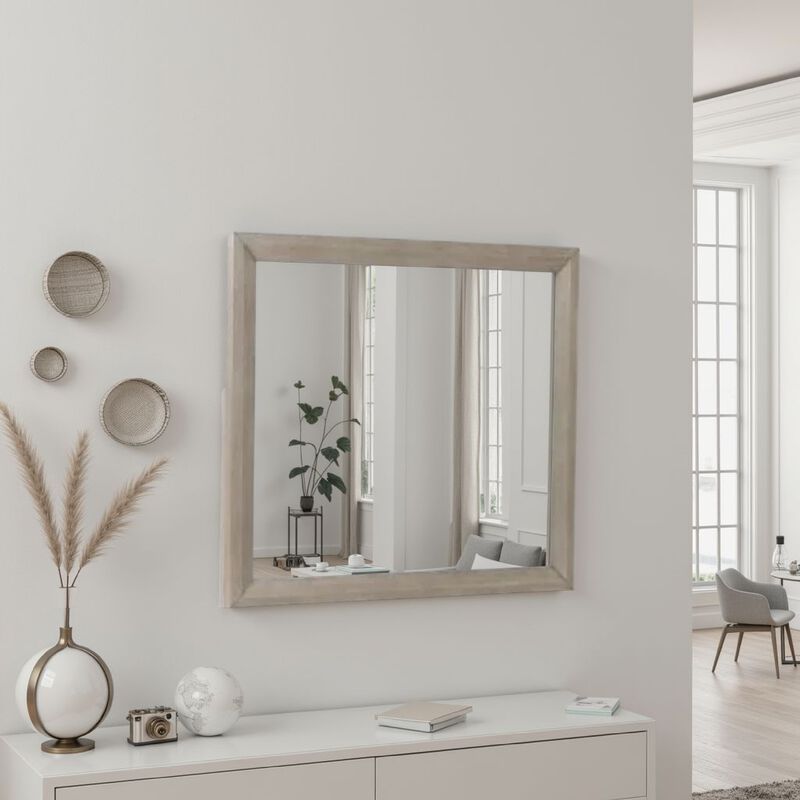 Kaira Vanity Dresser Mirror, Rustic Natural Oak Brown Wood 36x42