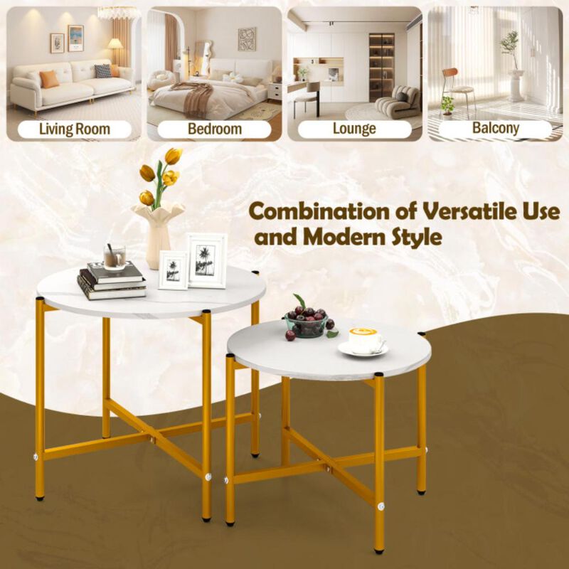 Hivvago Round Coffee Table Set of 2 with Heavy-Duty Metal Frame