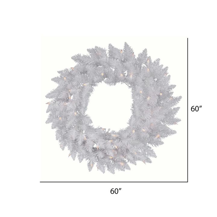 Vickerman 60" Sparkle White Spruce Artificial Christmas Wreath, Warm White LED Lights - Faux Spruce Christmas Wreath - Seasonal Indoor Home Decor