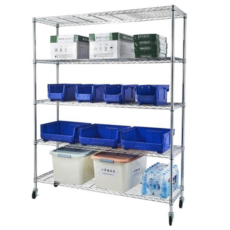 Heavy-Duty 5-Tier Rolling Steel Wire Shelf for Kitchen, Garage, or Pantry