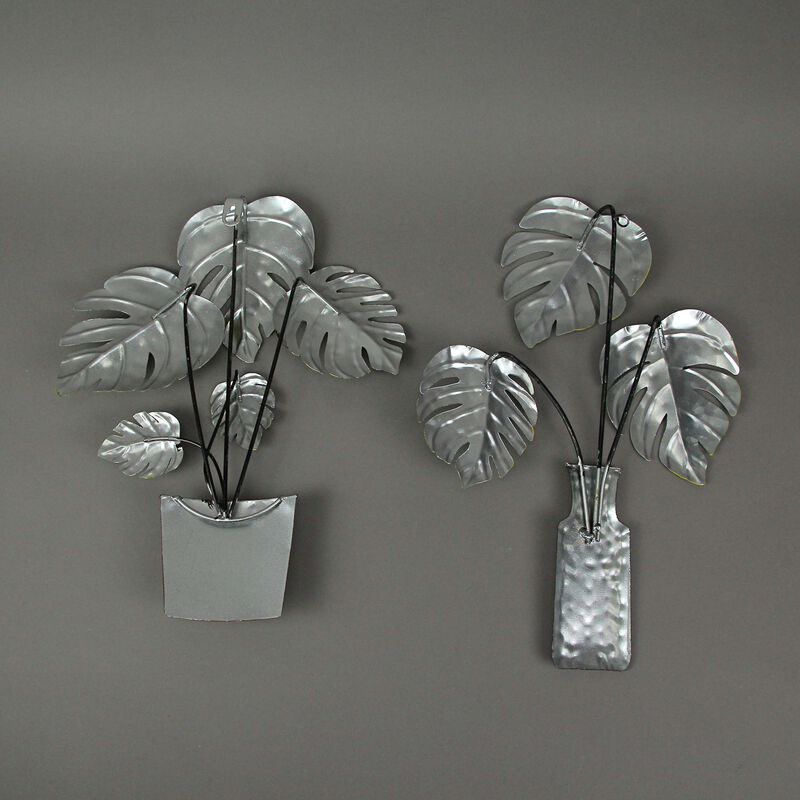 Set of 2 Metal Tropical Potted Plant Wall Art Decorative Sculpture Home Decor image number 4