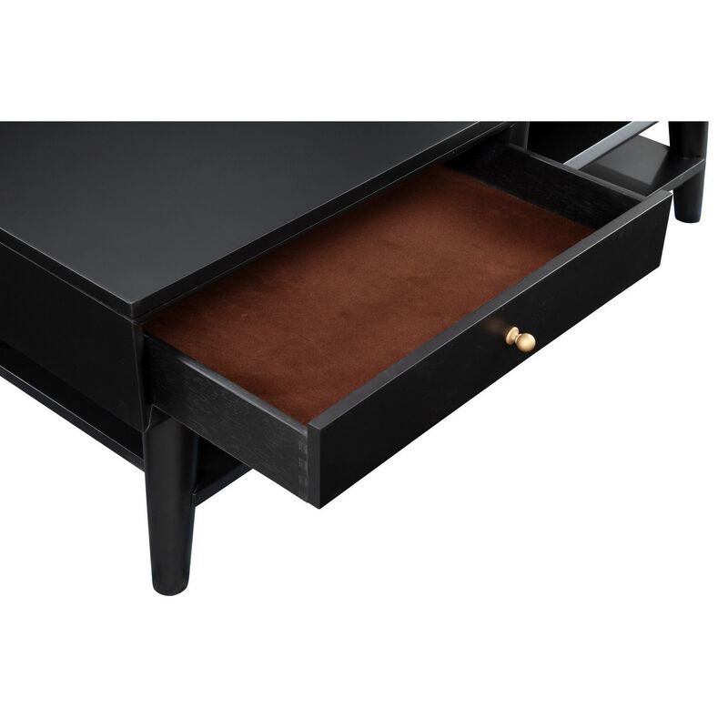 Coffee Table with 1 Drawer and Open Shelf, Black-Benzara