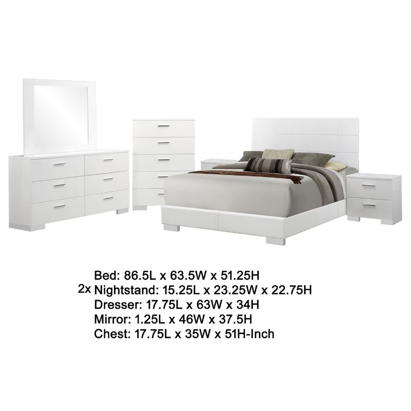 Sok 6pc Queen Bedroom Set with Dresser Mirror, White High Gloss Wood