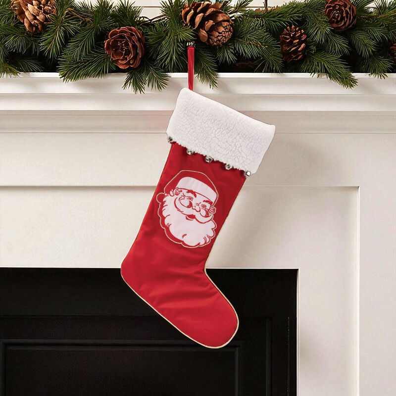 Santa Face Holiday Stocking – Traditional Red Christmas Stocking with Jolly Santa Embellishment