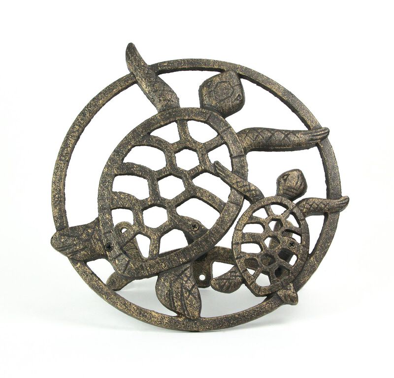 Cast Iron Sea Turtle Decorative Wall Mounted Garden Hose Holder Bronze Finish image number 6