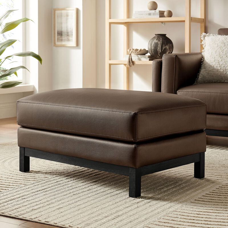Modway Roscoe Vegan Leather Ottoman in Toast - Faux Leather Rectangular Footstool for Living Room, Bedroom, or Lounge Seating image number 1