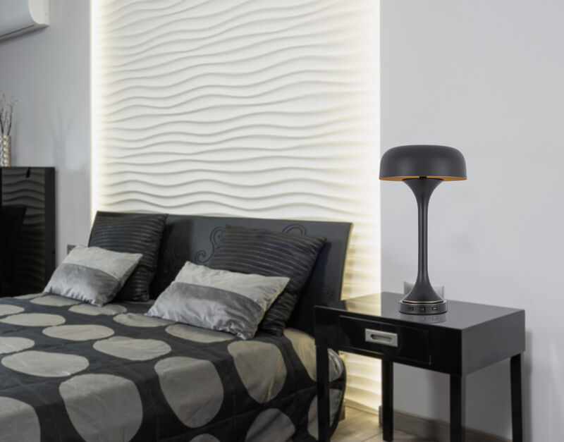 Hivvago 22" Black Metal Two Light Novelty USB Table Lamp With Black Dome Shade