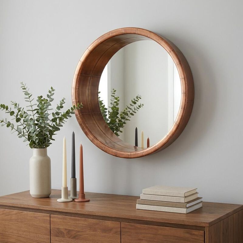 HomeRoots 21" Copper Round Metal Framed Accent Mirror image number 1