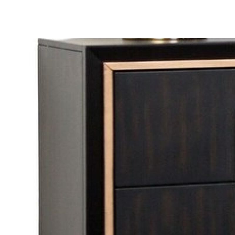 Queen Bedroom Set, Espresso Brown, Gold Wood, 3 Piece Set with 2 Nightstands image number 6