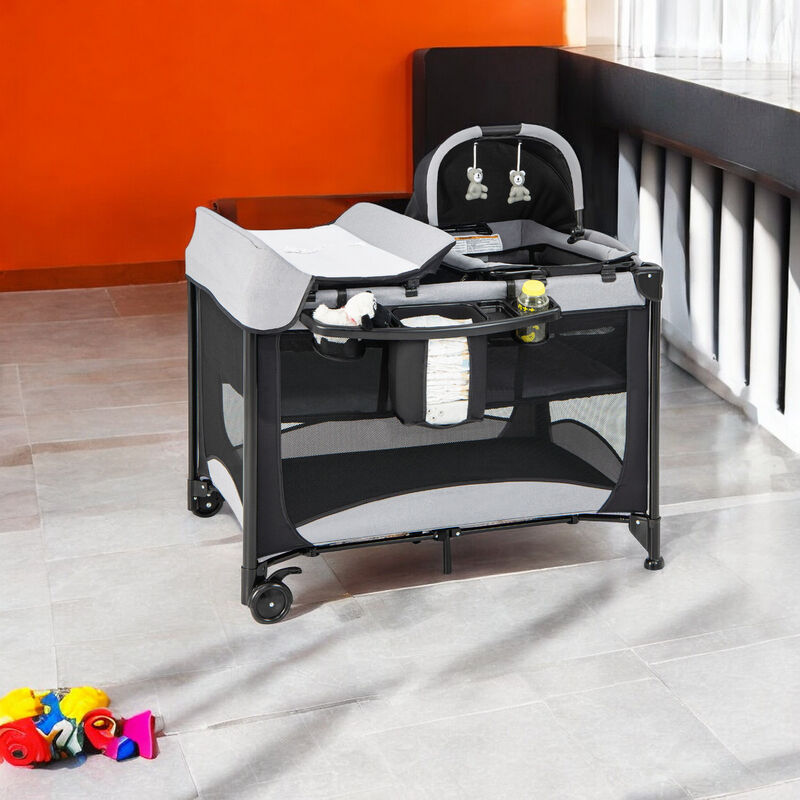 5-in-1 Portable Baby Playard with Cradle and Storage Basket