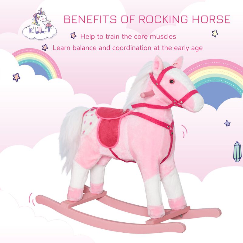 Kids Plush Toy Rocking Horse Pony Toddler Ride on Animal for Girls Pink Birthday Gifts with Realistic Sounds, Pink image number 6