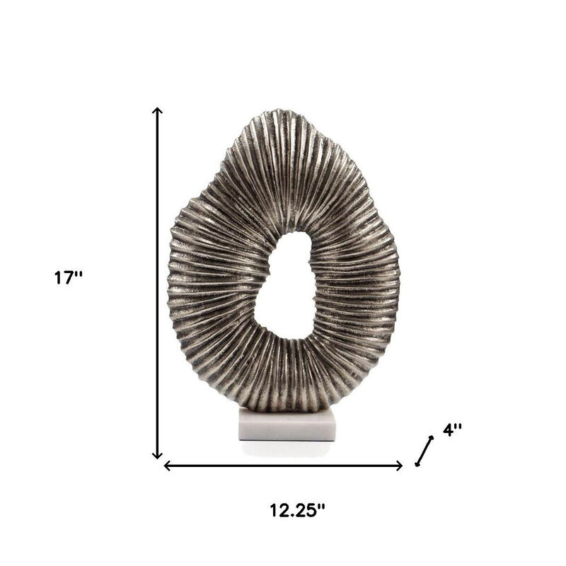 HomeRoots 17" Silver And White Aluminum And Marble Tabletop Sculpture image number 4