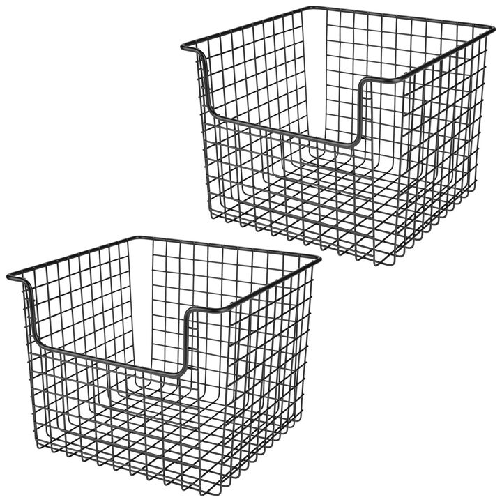 mDesign Metal Wire Food Organizer Basket - Open Dip Front, 2 Pack, Matte Black