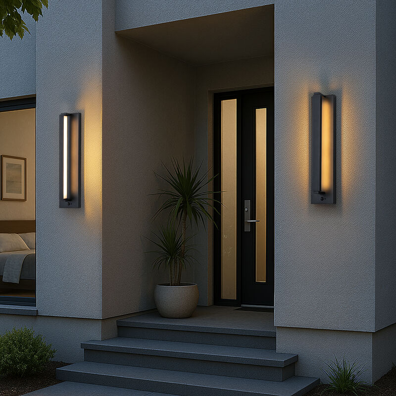 H20" Modern Motion Sensor Outdoor Wall Light 23W Integrated LED Wall Sconce in Matte Black Iron Large Exterior Light Fixture for Porch Garage Patio image number 2