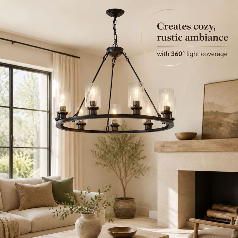 ELEMENT ACE 8-Light Adjustable Height Wagon Wheel Chandelier for Bedroom Bathroom Living Room High Ceiling Home Decor Lighting Fixture image number 4