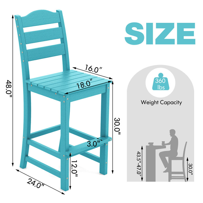 Counter Height HDPE Bar Stool with Backrest and Footrest