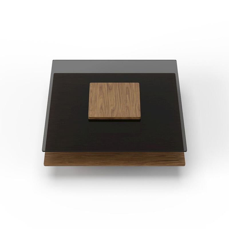 Modrest Clarion - Modern Walnut & Grey Glass Coffee Table