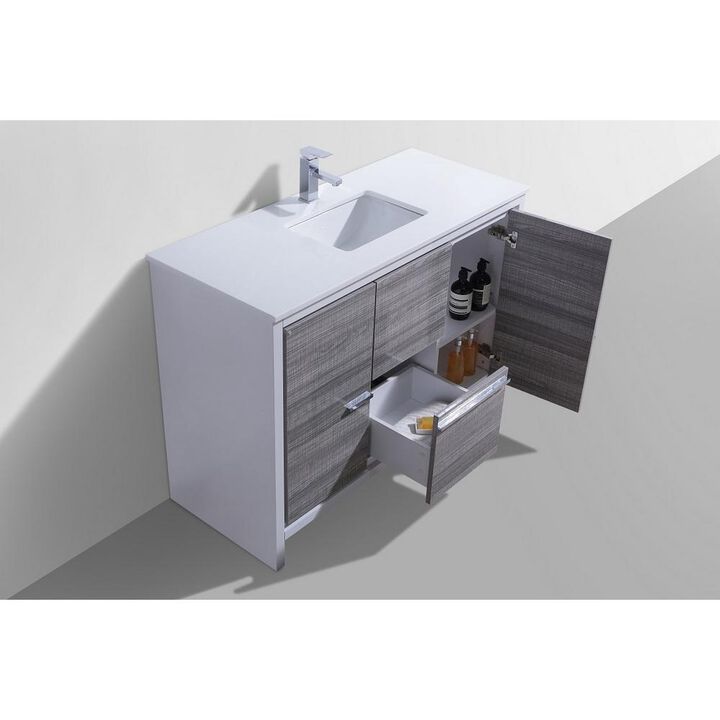 Kubebath 48″ Ash Gray Modern Bathroom Vanity with White Quartz Counter-Top