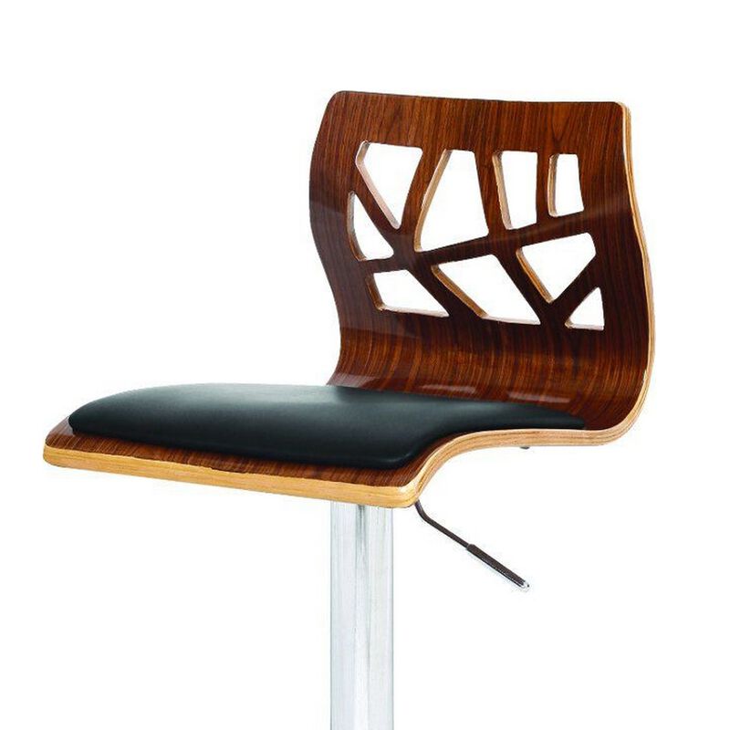 34-43, Inch Adjustable Height Barstool, Open Back, Wood, Black Faux Leather - Benzara image number 2