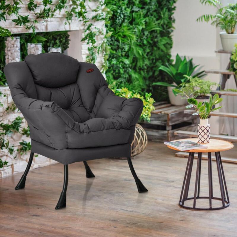Hivago Modern Polyester Fabric Lazy Chair with Steel Frame and Side Pocket