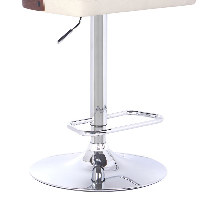 Swivel Wooden Cut Out Back Barstool with Pedestal Base, Cream and Chrome - Benzara