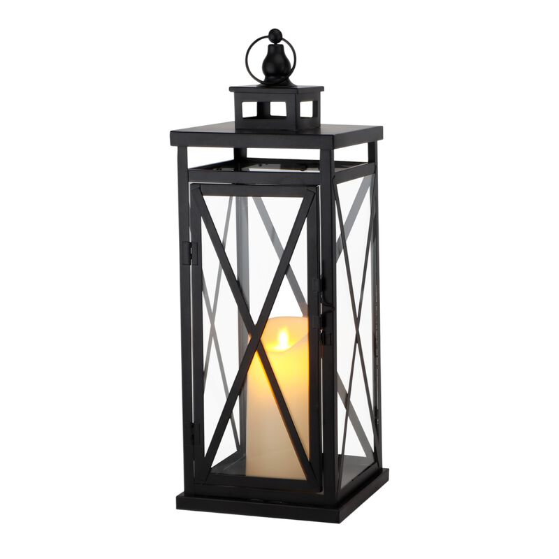 HomeRoots Set of Two Clear And Black Glass And Metal Tabletop Lantern Candle Holders