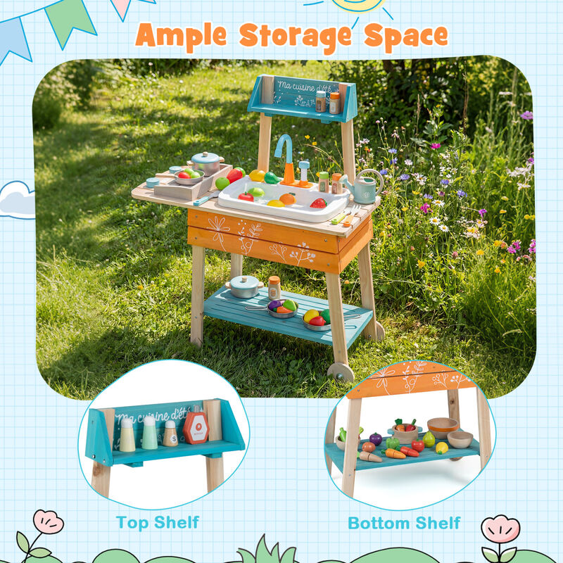 Wooden Toy Kitchen Playset for Kids with Removable Sink for Patio and Backyard-Multi-Color image number 3