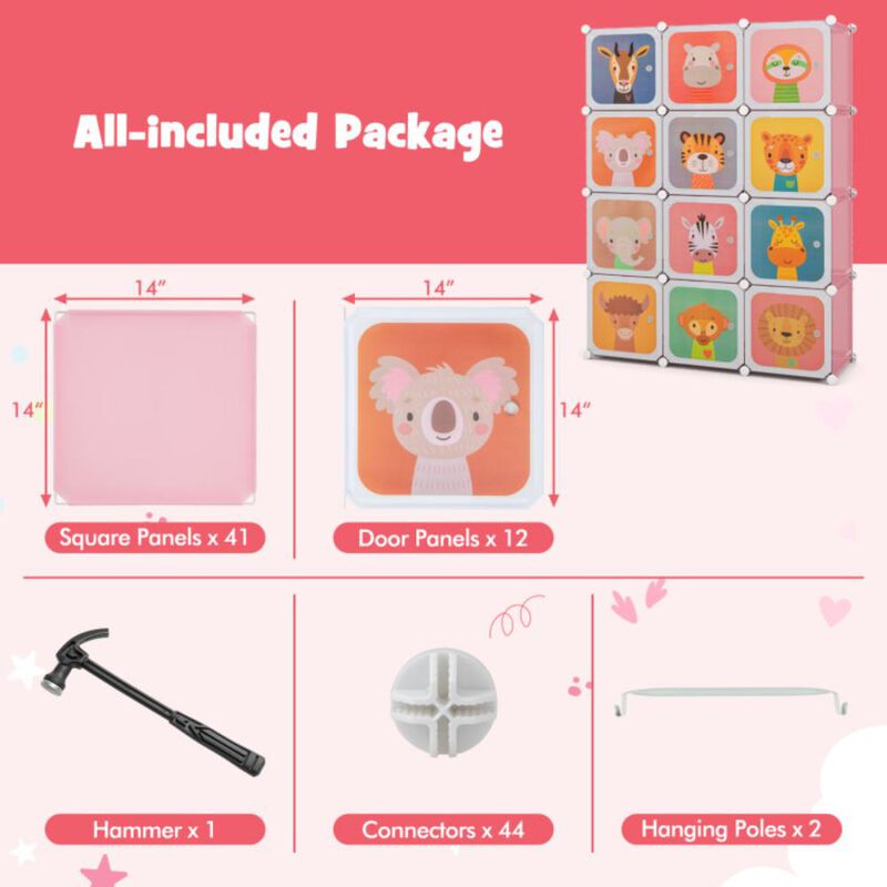 Hivvago 12 Cube Kids Wardrobe Closet with Hanging Section and Doors
