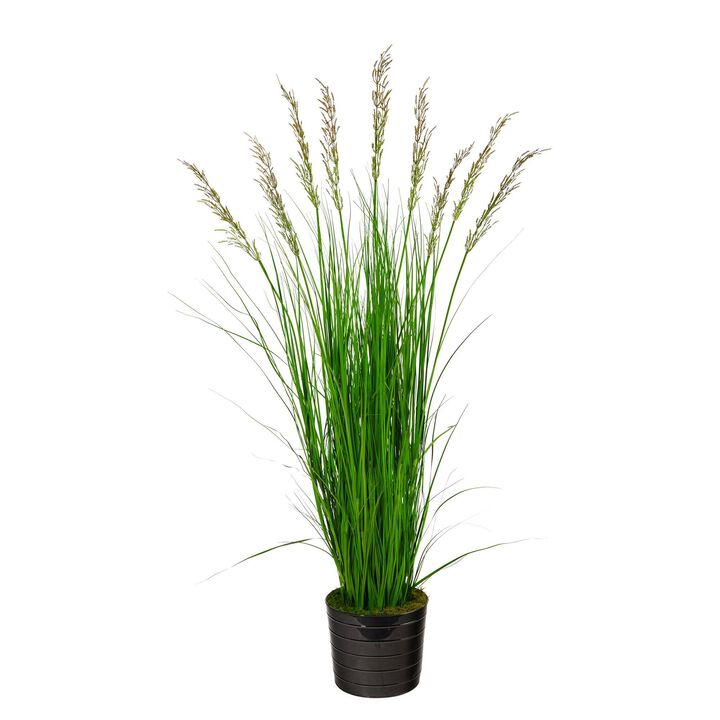 Nearly Natural 6-ft Grass Artificial Plant in Black Tin Planter