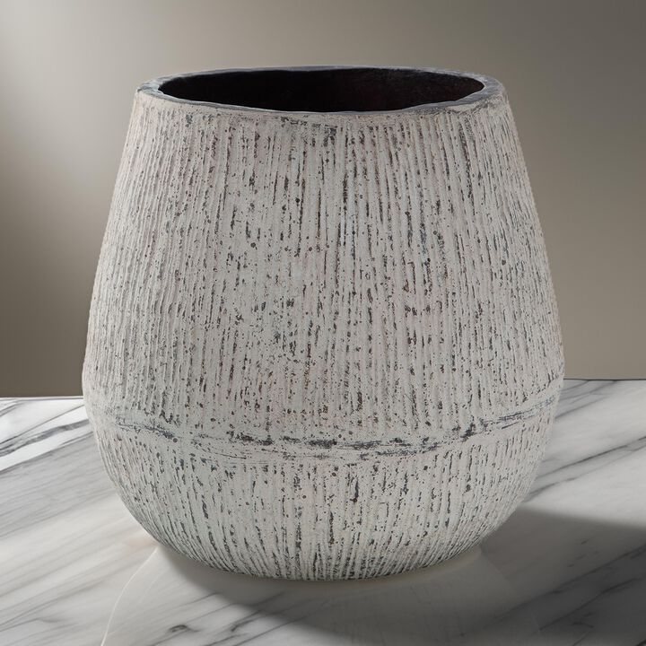 Mony 10 Inch Tabletop Decorative Flower Vase, Home Accessory, White Brown - Benzara