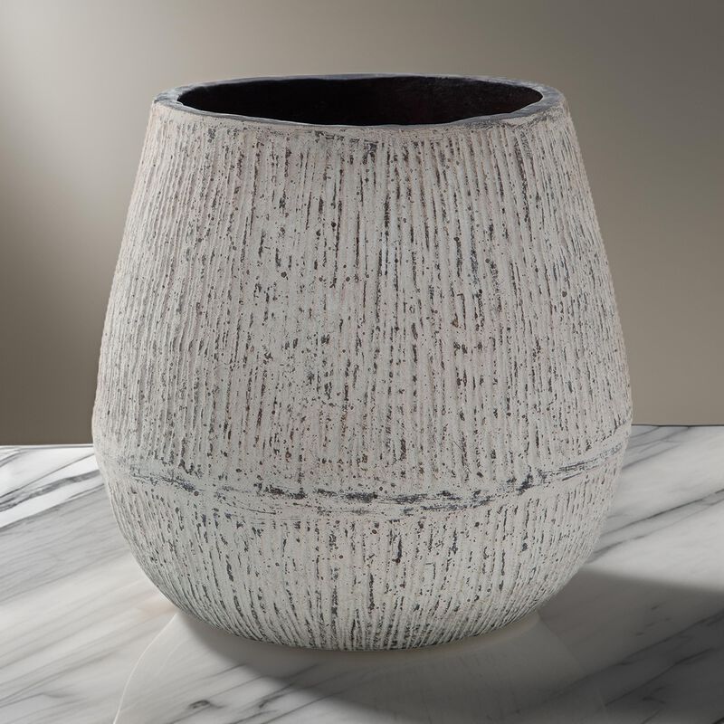 Mony 10 Inch Tabletop Decorative Flower Vase, Home Accessory, White Brown - Benzara