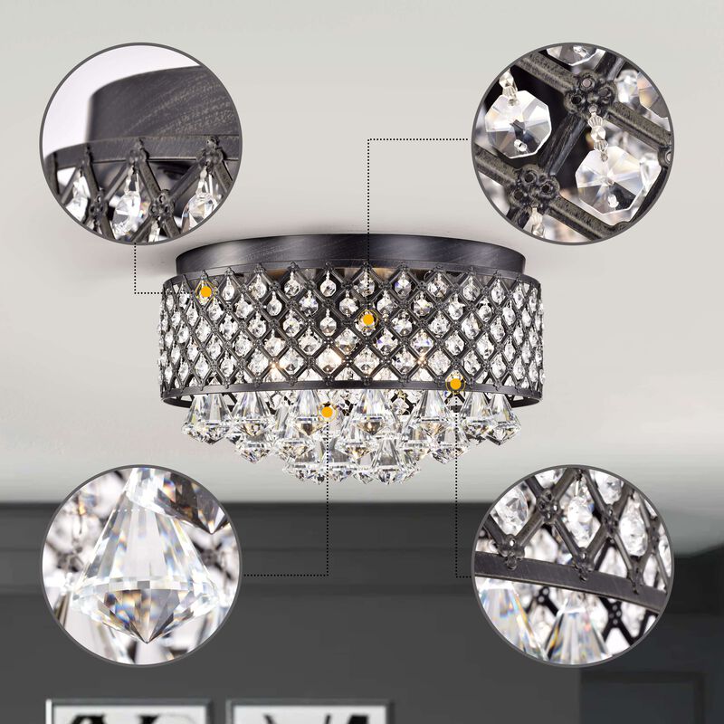 Vanessa 4-light 15" Antique Black Flush Mount Chandelier image number 4