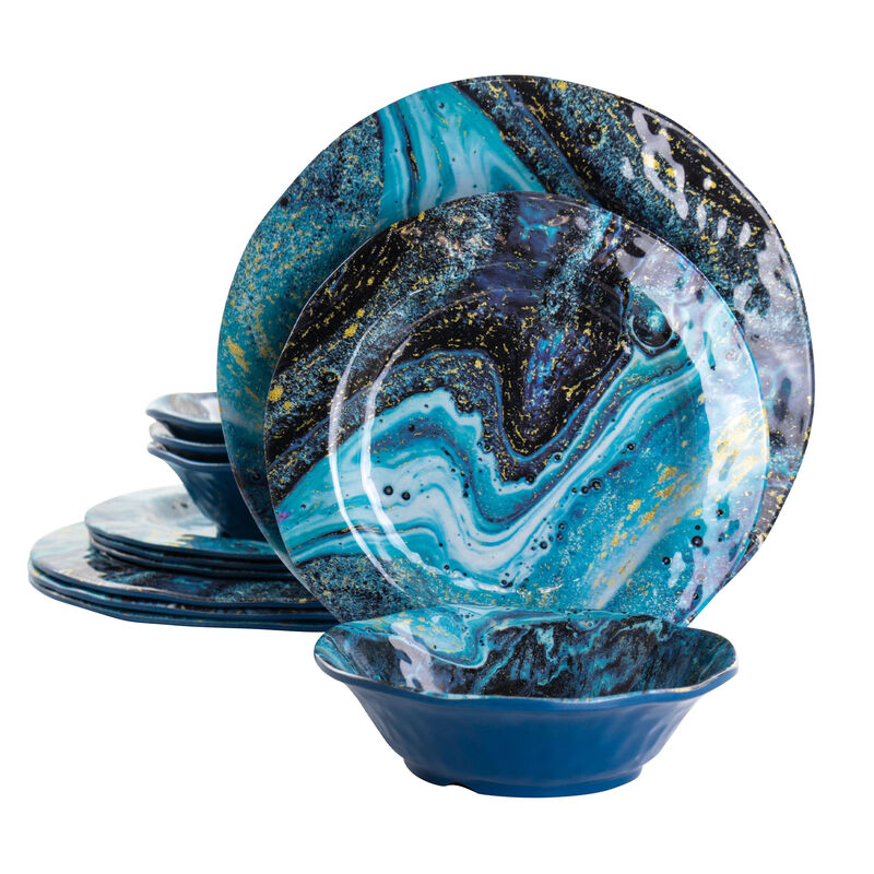 Gibson Home Elixir 12 Piece Melamine Dinnerware Set in Blue image number 0