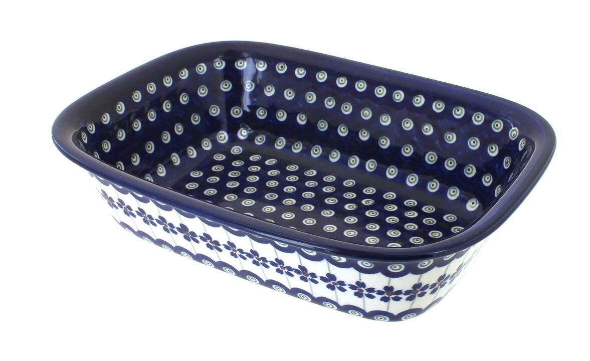 Blue Rose Polish Pottery Blue Tulip Loaf Baker