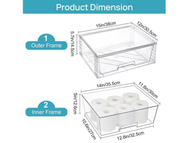 2 Pack Clear Stackable Storage Drawers Cabinet Pantry Organizer Bins image number 2