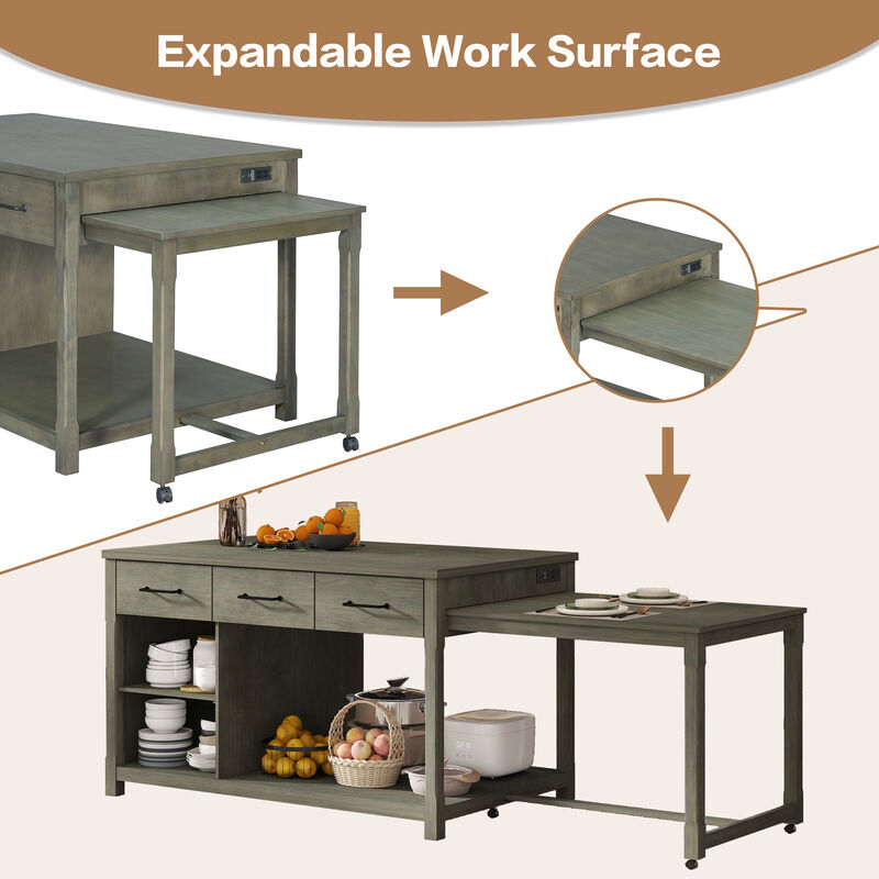 Merax Retro Extendable Kitchen Island with Storage