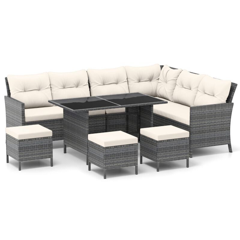 Mondawe 7-Pcs Outdoor Multifunctional Sofa Set,1 Glass Table & PE Rattan Seat With Washable Cushions