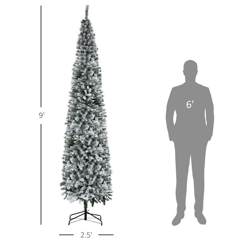 BreeBe 9ft Flocked Pencil Artificial Christmas Tree image number 2